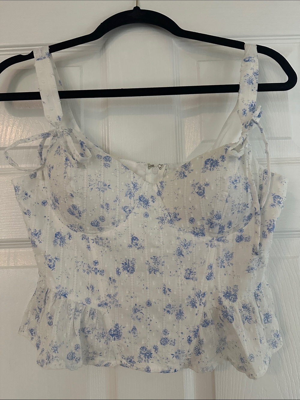 Women's Blue Floral Tie-Shoulder Camisole - White & Light Blue